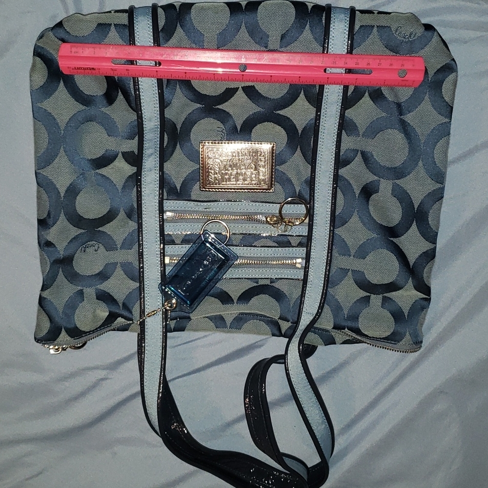 Light Blue & Navy Blue Coach Poppy Tote